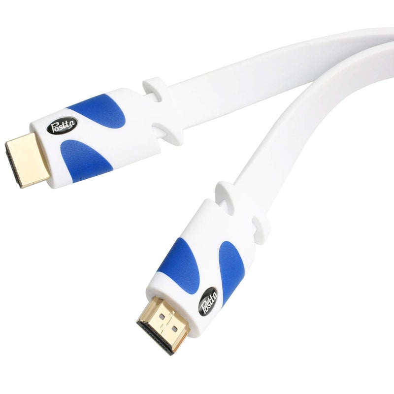 Postta Flat HDMI Cable 25 Feet Flat HDMI 2.0 Cord Support 4K, 3D, 2160p, 1080p, Ethernet and Audio Return-White-Blue - Image 4